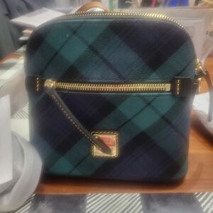 Dooney & Bourke Teal & Navy Plaid Crossbody Bag